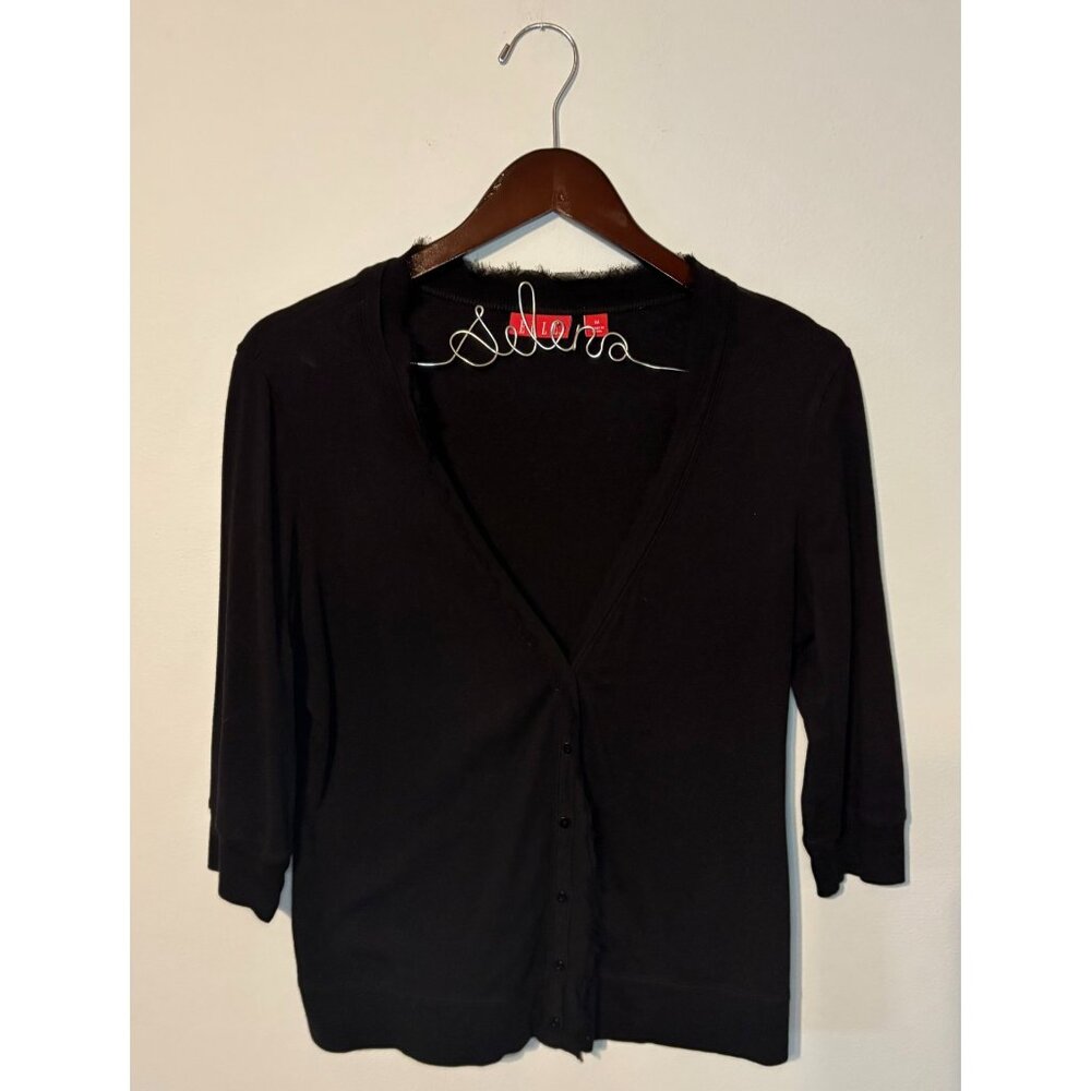 ELLE Size M Black 3/4 Sleeve Buttoned Cardigan